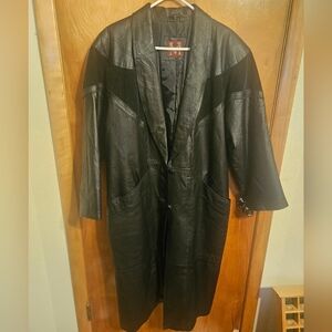 Maurices Vintage Black Leather Trench Coat Size L